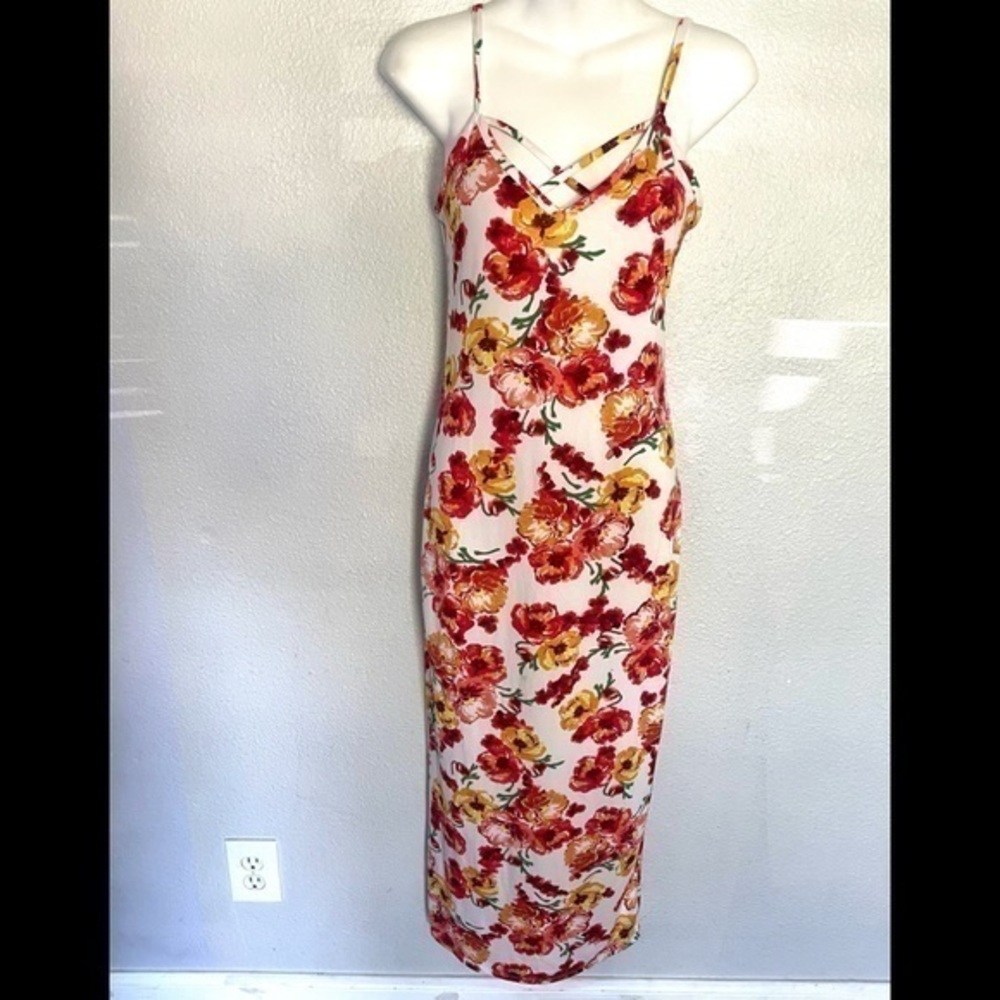 URBAN ROSE red orange floral body-con midi tank dress size medium